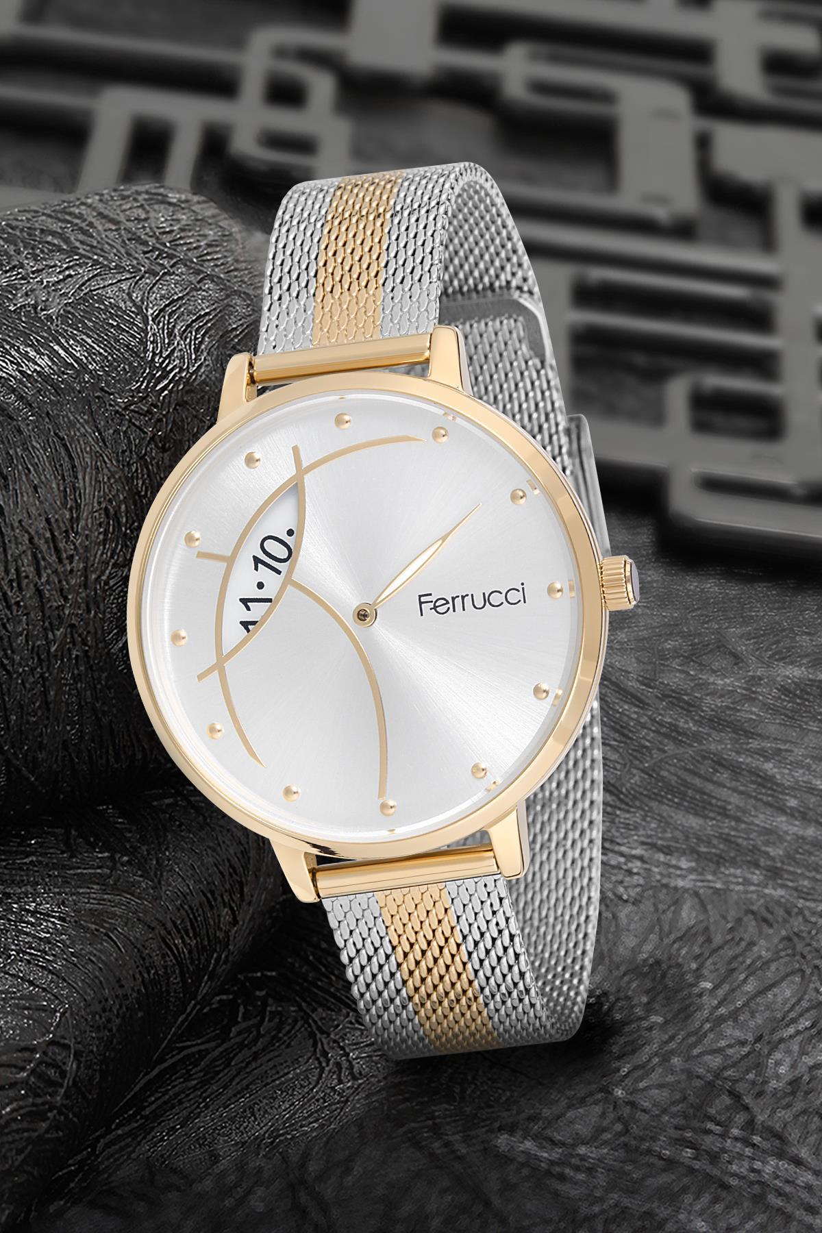 Ferrucci 9FM2456 36 mm Altın-Gri Metal Kordon Analog Kadın Kol Saati