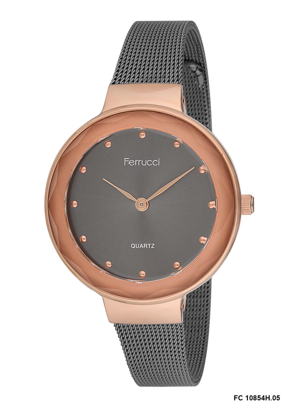 Ferrucci 9FM236 38 mm Siyah Çelik-Hasır Kordon Analog Kadın Kol Saati