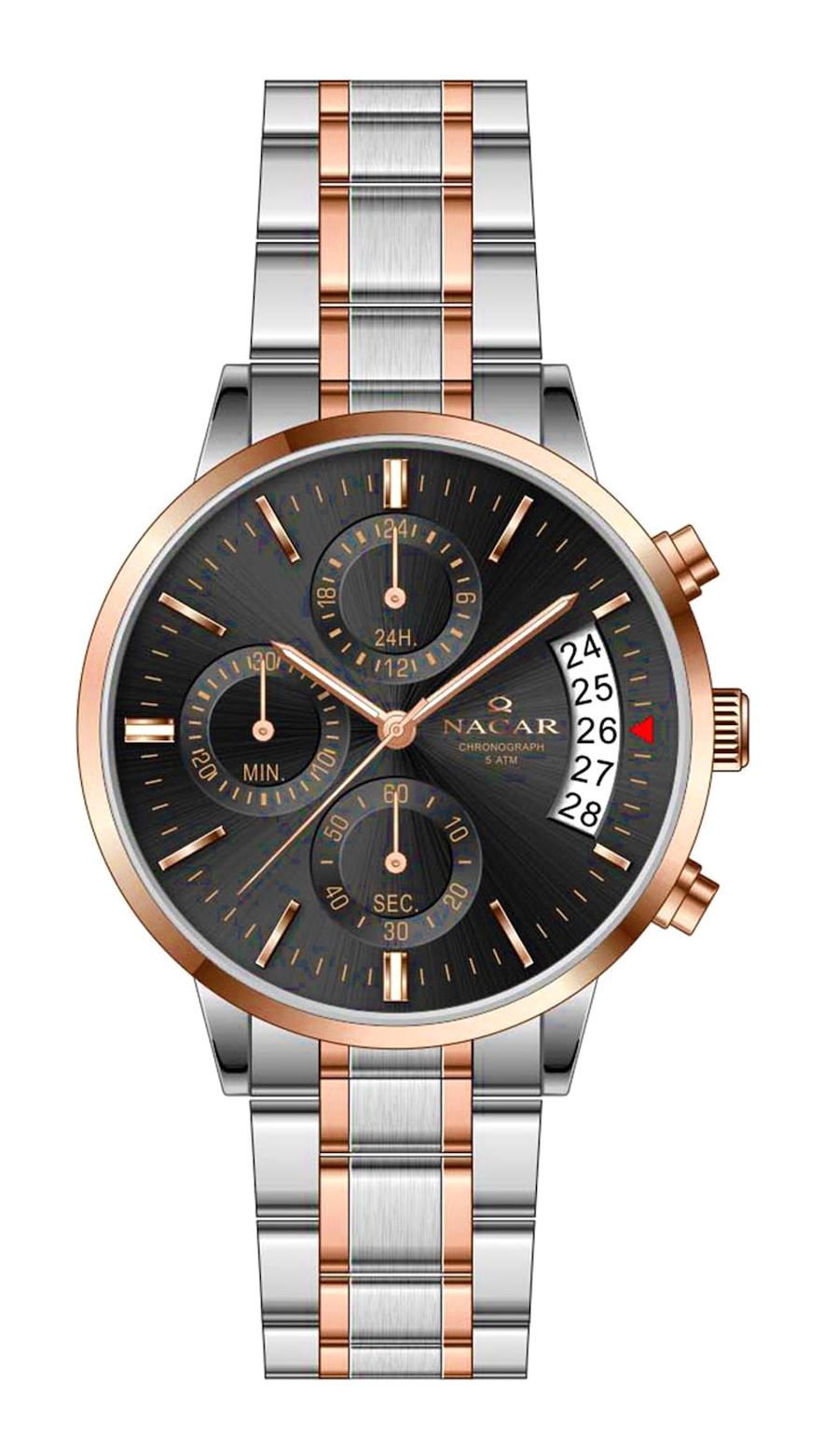 Nacar NC31-399181-EBM Takvimli 35 mm Gri-Rose Gold Metal Kordon Analog Kadın Kol Saati