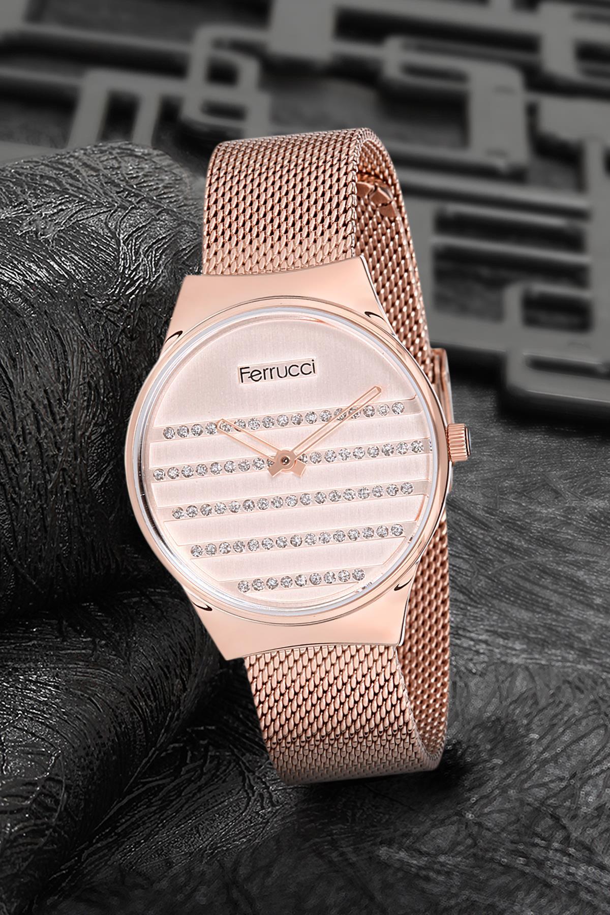 Ferrucci 9FM2443 38 mm Rose Gold Çelik-Hasır Kordon Analog Kadın Kol Saati