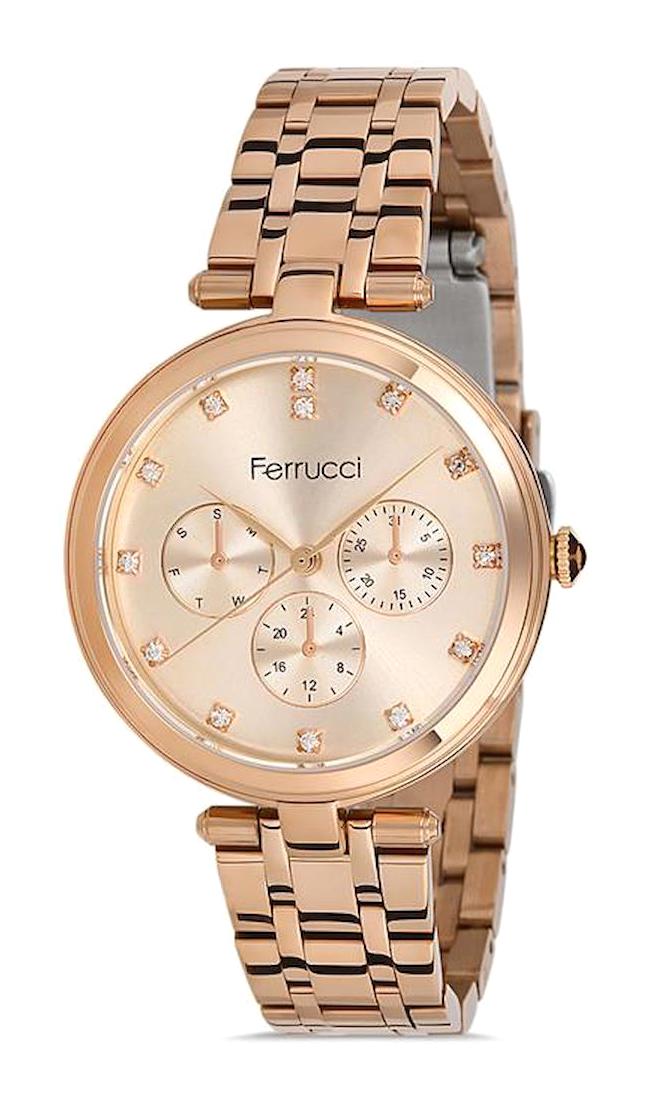 Ferrucci FFQ111614.A41 Takvimli 35 mm Rose Gold Metal Kordon Analog Kadın Kol Saati