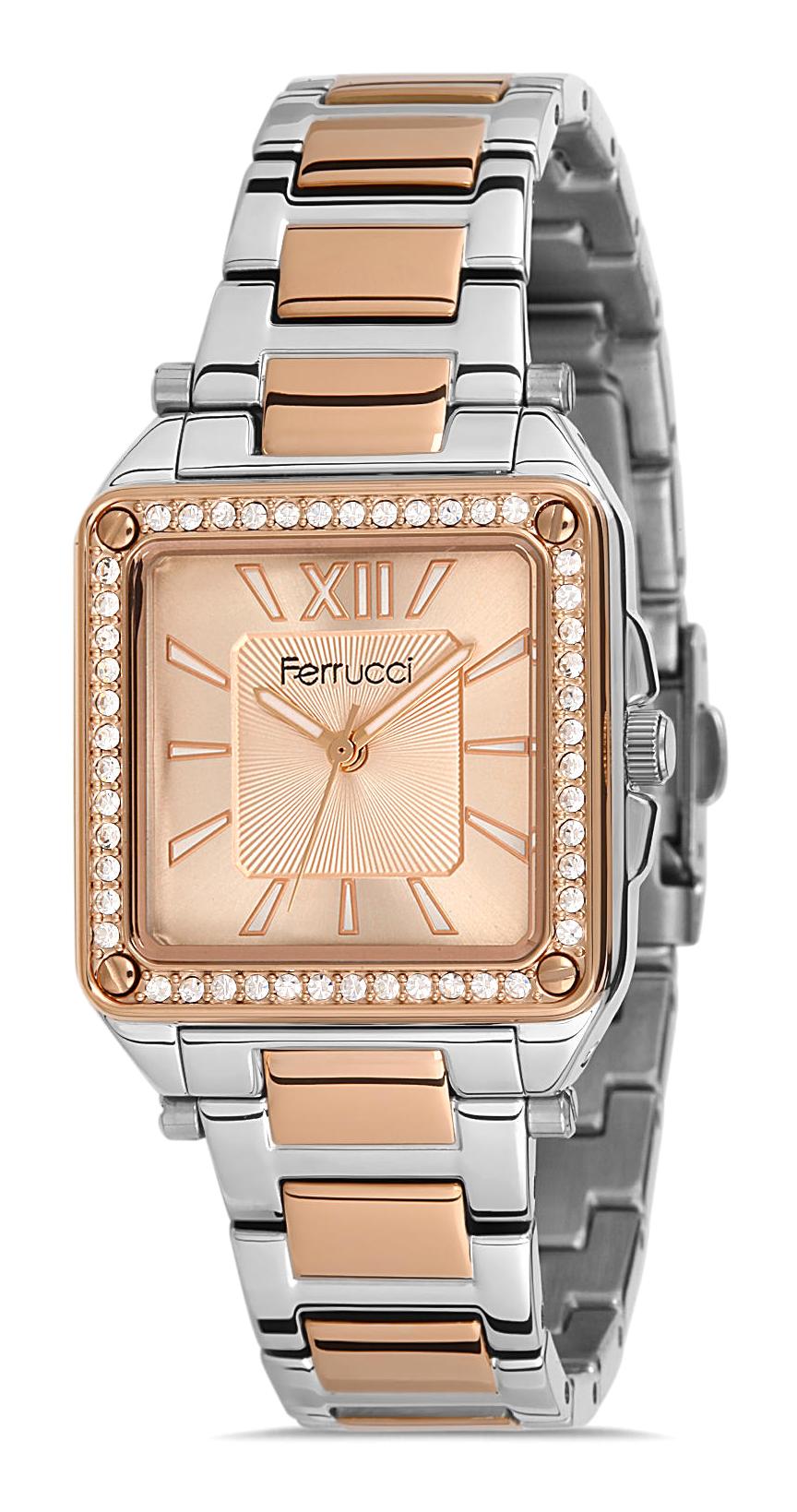 Ferrucci FFQ111614.A4 35 mm Gri-Rose Gold Metal Kordon Analog Kadın Kol Saati