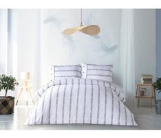 Doqu Home Marine Meridian Pamuk 160x220 cm Lastikli Çarşaflı Çizgili Tek Kişilik Nevresim Takımı Beyaz