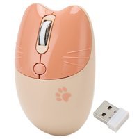 Lazmin112 Kedi Desenli Sessiz Kablosuz Krem Optik Mouse