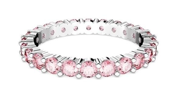 Swarovski Pembe Ayarlanabilir Tekli Rodyum Yüzük