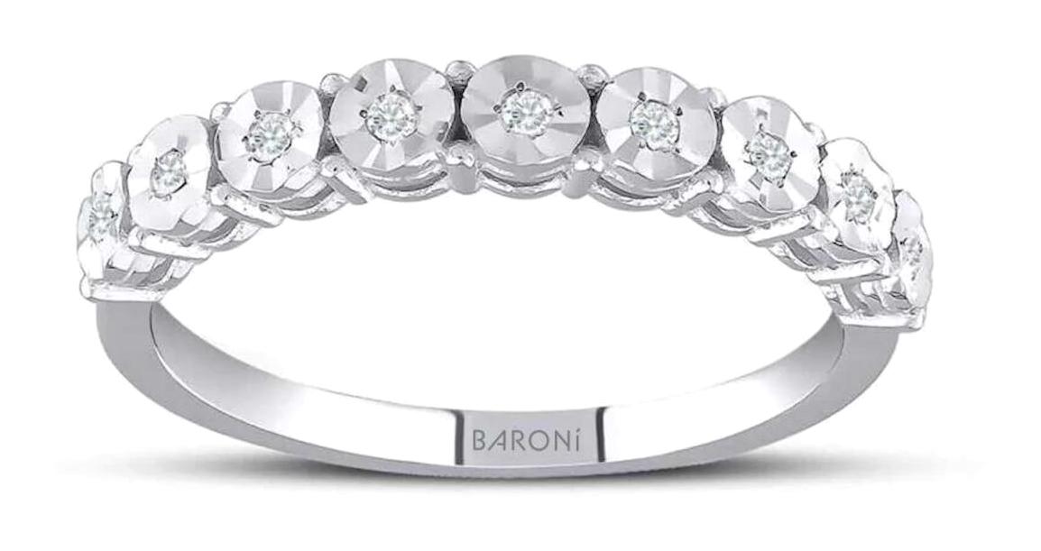 Baroni Diamond 0.08 Karat Yuvarlak Baget Parlak Yakut Taşlı Beyaz Pırlanta Yüzük