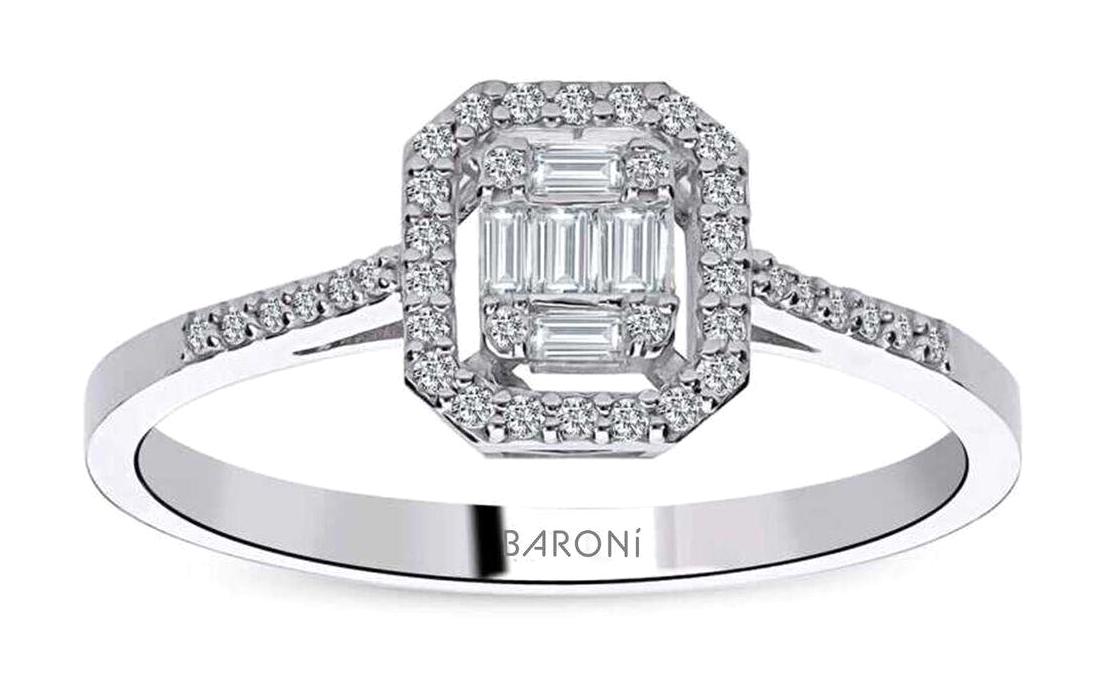 Baroni Diamond 0.19 Karat Baget Parlak Sertifikalı Zirkon Taşlı Beyaz Pırlanta Yüzük