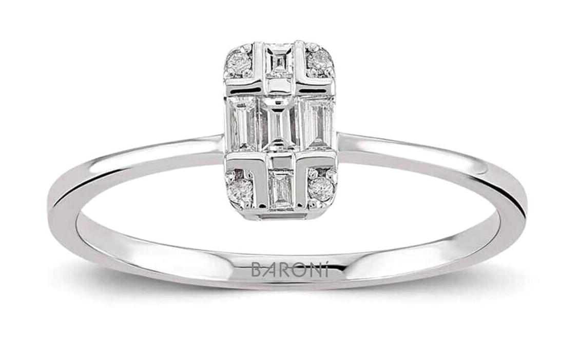 Baroni Diamond 0.12 Karat Baget Parlak Zirkon Taşlı Beyaz Pırlanta Yüzük