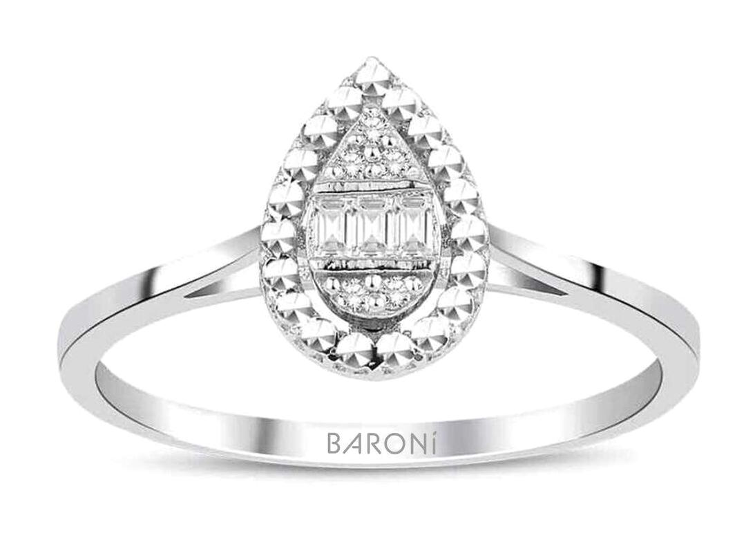 Baroni Diamond 0.06 Karat Baget Parlak topaz Taşlı Beyaz Pırlanta Yüzük