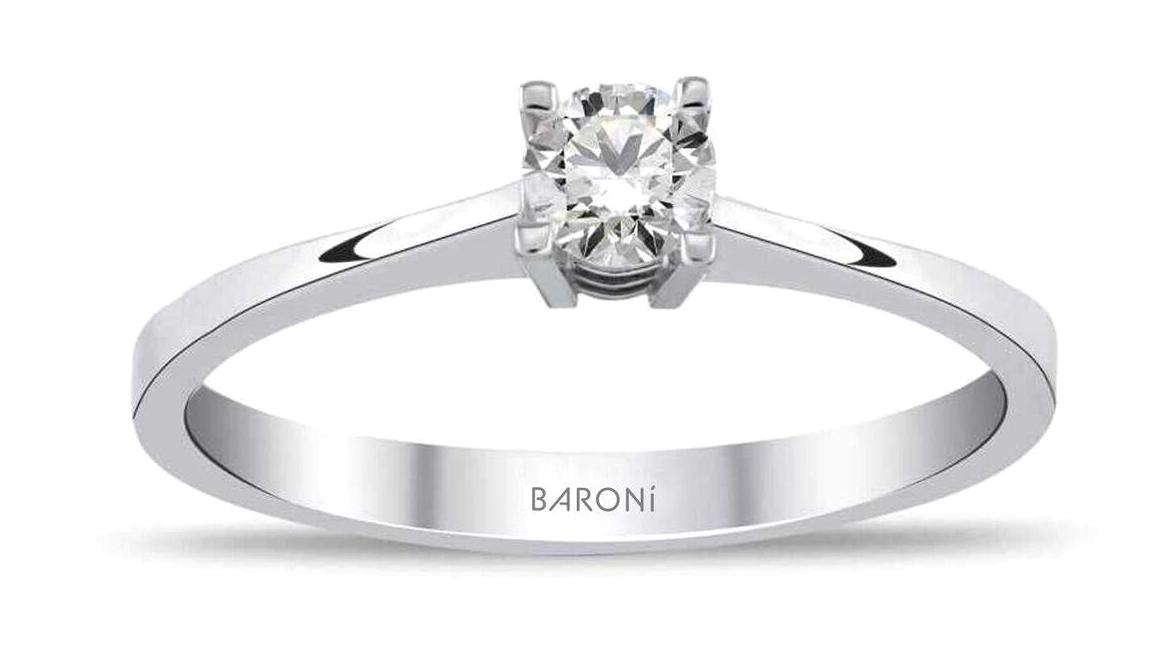 Baroni Diamond 0.15 Karat Yuvarlak Tektaş Parlak Kuvars Taşlı Beyaz Pırlanta Yüzük