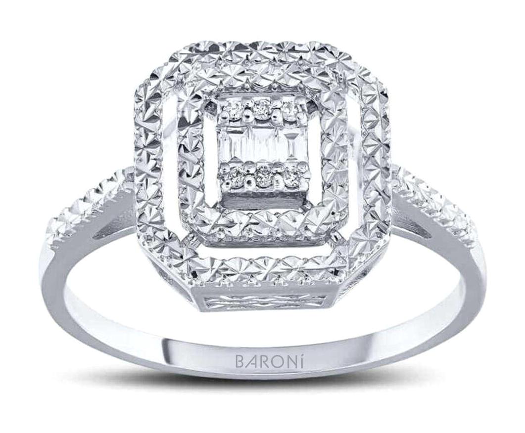 Baroni Diamond 0.07 Karat Baget Parlak Zirkon Taşlı Beyaz Pırlanta Yüzük