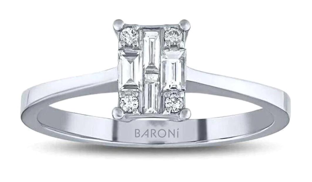 Baroni Diamond 0.21 Karat Baget Parlak Sertifikalı Zirkon Taşlı Beyaz Pırlanta Yüzük