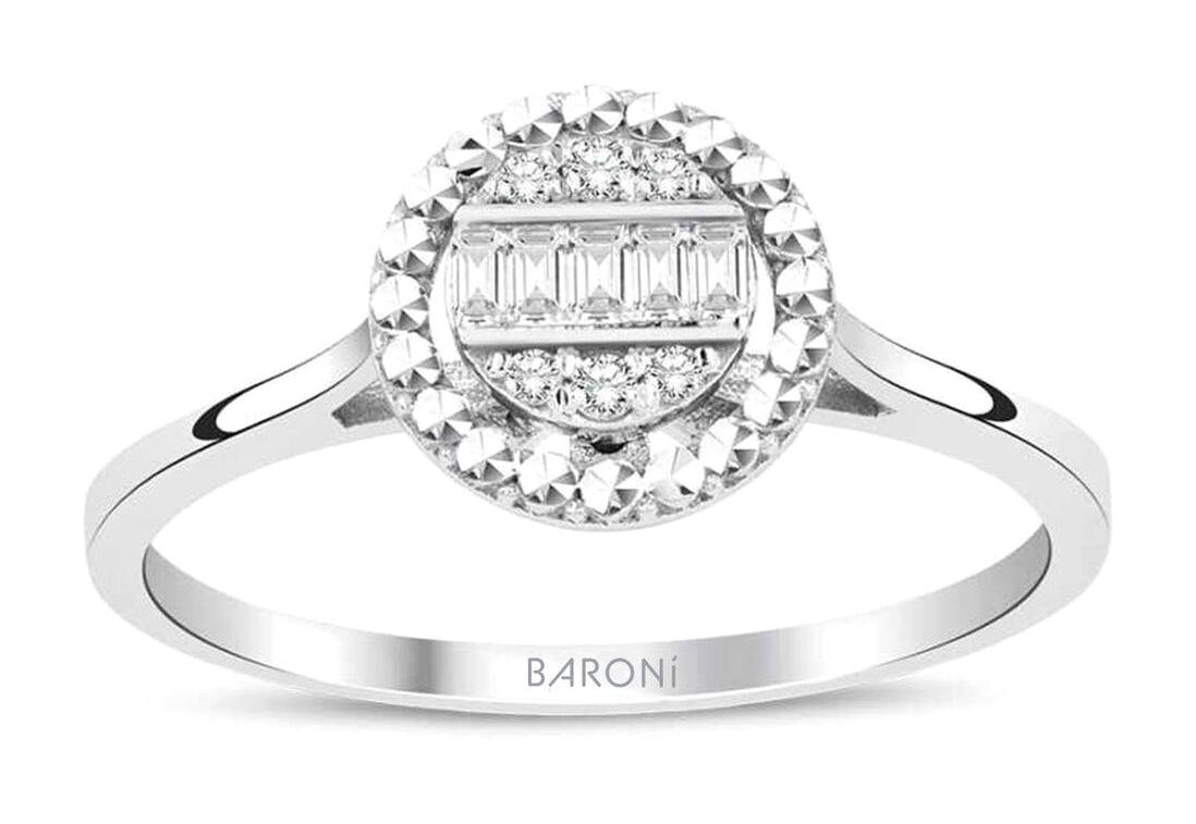 Baroni Diamond 0.10 Karat Baget Parlak Sertifikalı Zirkon Taşlı Beyaz Pırlanta Yüzük