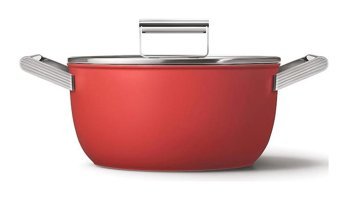 Smeg Cookware 50's Style Cam Kapaklı Granit Derin Tencere Kırmızı