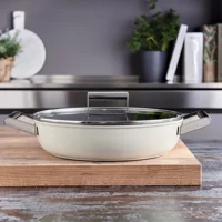 Smeg Cookware 50's Style Cam Kapaklı Granit 28 cm Basık Tencere Krem