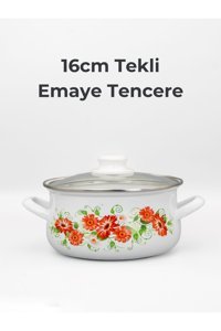 Bonera Çiçek Desenli Cam Kapaklı Emaye 16 cm Derin Tencere