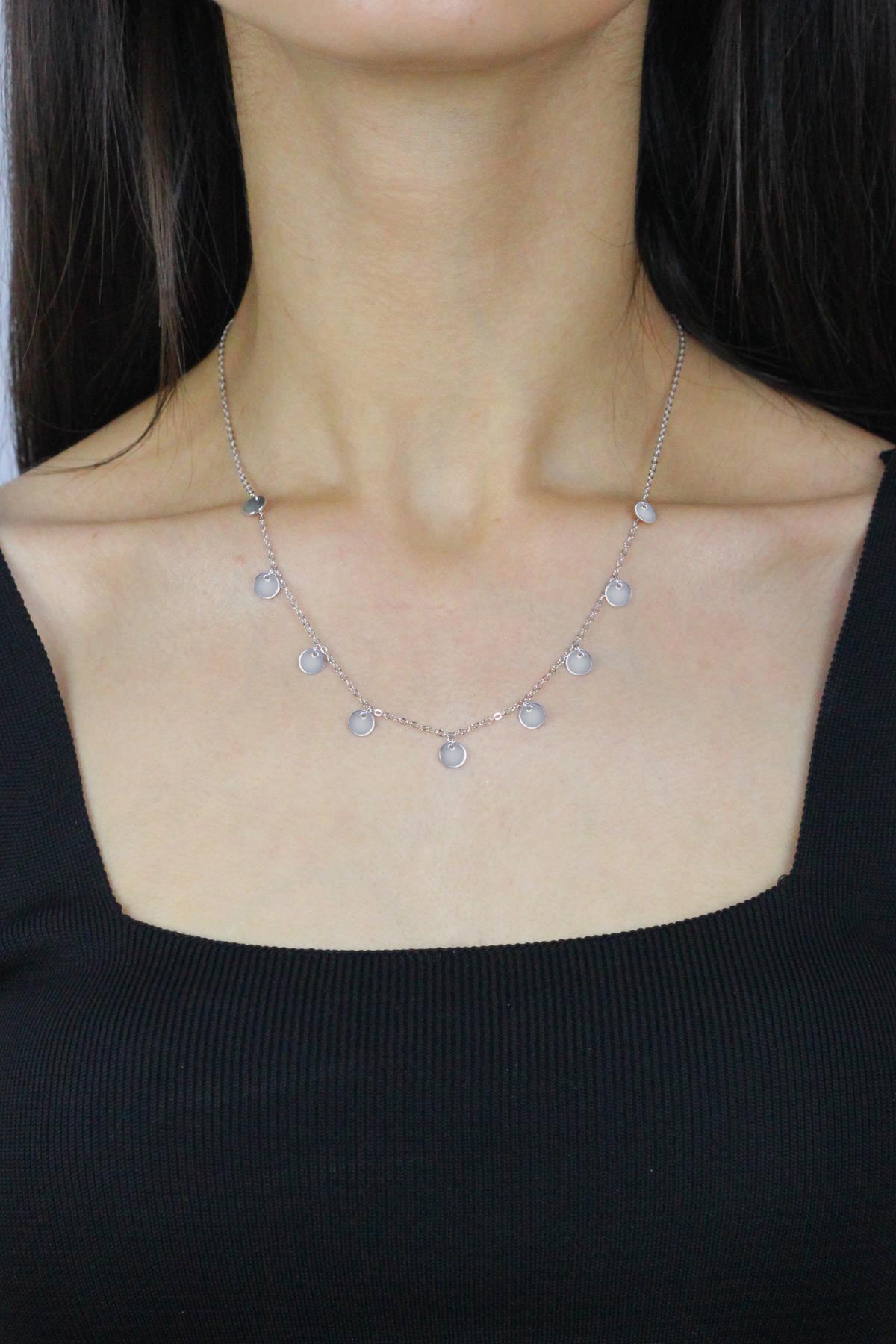 Sümer Telkari Yuvarlak Beyaz Kararmayan Choker Düz Zincir Kadın Gümüş Kolye 43 cm