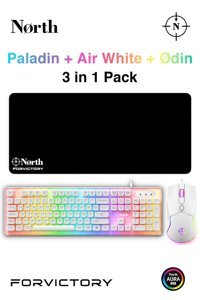 North Paladin Işıklı Sessiz Beyaz Kablolu Klavye Mouse Seti