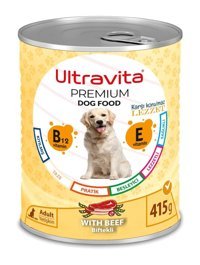 Ultravita Premium Yüksek Proteinli Sığır Etli Kıyılmış Yetişkin Köpek Maması 415 gr Tekli