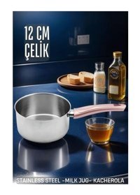 Maygi Store 718104 Plastik Saplı Paslanmaz Çelik 12 cm Kaçerola Tava Gri