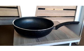 Yıldız Çelik Granit Saplı Alüminyum 30 cm Wok Tava Siyah