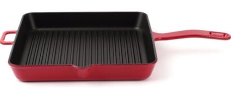 Giorsi Kare Plastik Saplı Döküm 25x25 cm Grill Tava Kırmızı