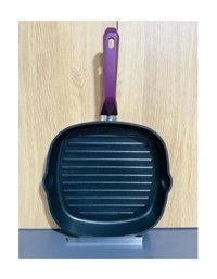 Evita Plastik Saplı Seramik 28 cm Grill Tava Mor-Siyah