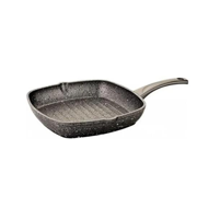 O.M.S Kare Plastik Saplı Granit 28x28 cm Grill Tava Gri