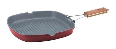 Essenso Ecotouch Ahşap Saplı Seramik 28x28 cm Grill Tava Kırmızı