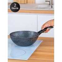 Acar CM5818 Plastik Saplı Granit 24 cm Wok Tava Metalik