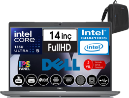 Dell Latitude 5450 N009L545014W08 Dahili UHD Graphics Intel Core Ultra 5 135U 32 GB Ram 1 TB SSD 14 inç Full HD Freedos Laptop