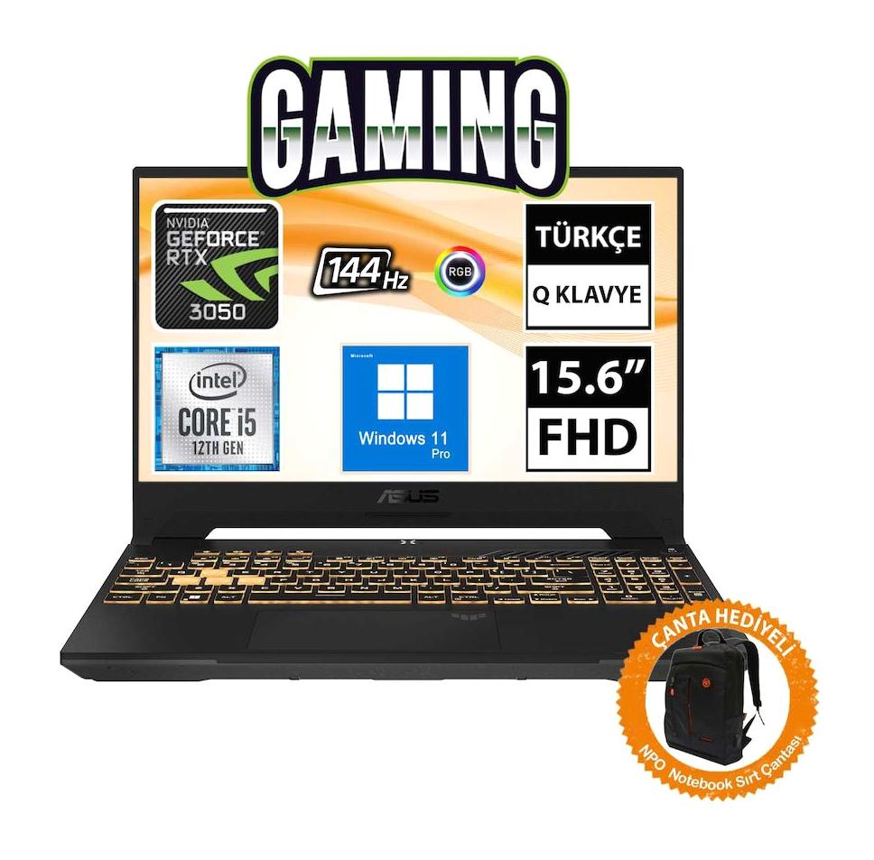 Asus TUF Gaming F15 FX507ZC4-HN205A15 Harici GeForce RTX 3050 Intel Core i5 12500H 16 GB Ram 512 GB SSD 15.6 inç Full HD Windows 11 Pro Gaming Laptop + CNT016 Çanta