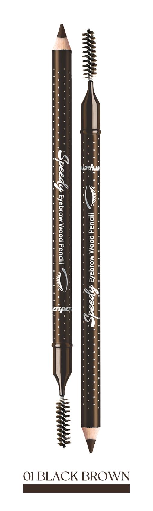 Peripera Speedy Eyebrow Wood 01 Asansörsüz Çift Taraflı Fırçalı Orta-İnce Uçlu Kaş Kalemi Black Brown