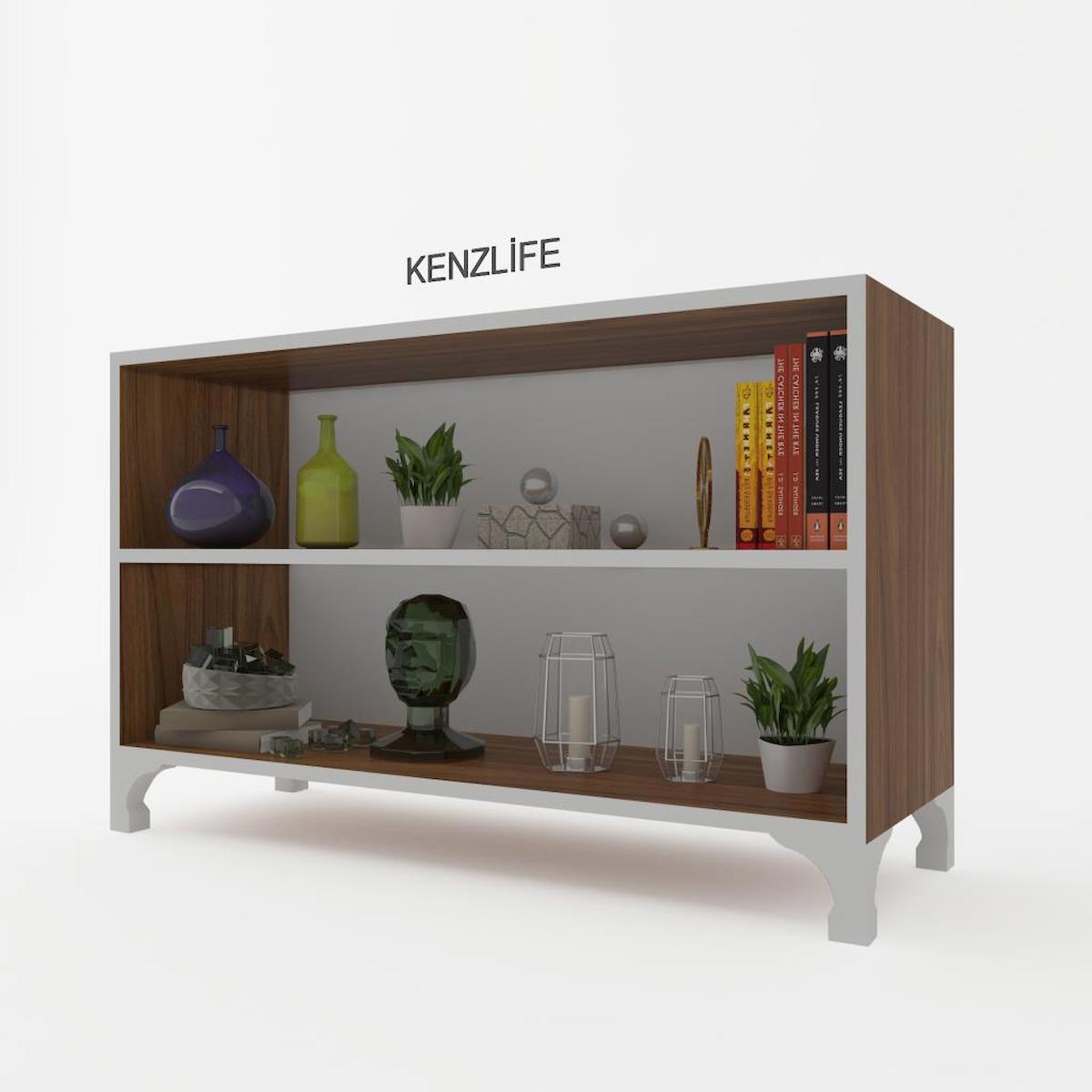 Kenzlife Tuğçe 2 Bölmeli 2 Raflı Suntalam 48x90x20 cm Kahverengi Kitaplık