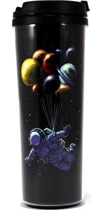 Modaroma Balonlu Astronot Plastik 380 ml Outdoor Bardak Termos Siyah