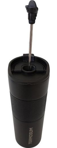 Termosum French Press Paslanmaz Çelik 500 ml Outdoor Bardak Termos Siyah