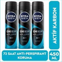 Nivea Deep Aktif Karbon Ter Önleyici Antiperspirant Sprey Erkek Deodorant 3x150 ml