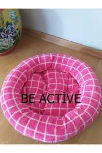 Be Active Peluş Poncik Yıkanabilir Tek Fonksiyonlu Simit Kedi Yatağı Beyaz-Fuşya