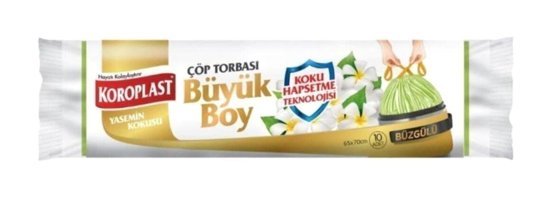 Koroplast Yasemin Kokulu Büzgülü Büyük Boy 65x70 cm Çöp Poşeti 10 Adet Yeşil