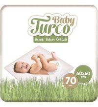 Baby Turco Alezli Tek Kullanımlık Yapışkanlı Su Geçirmez 60x60 cm 70'li Alt Açma Örtüsü