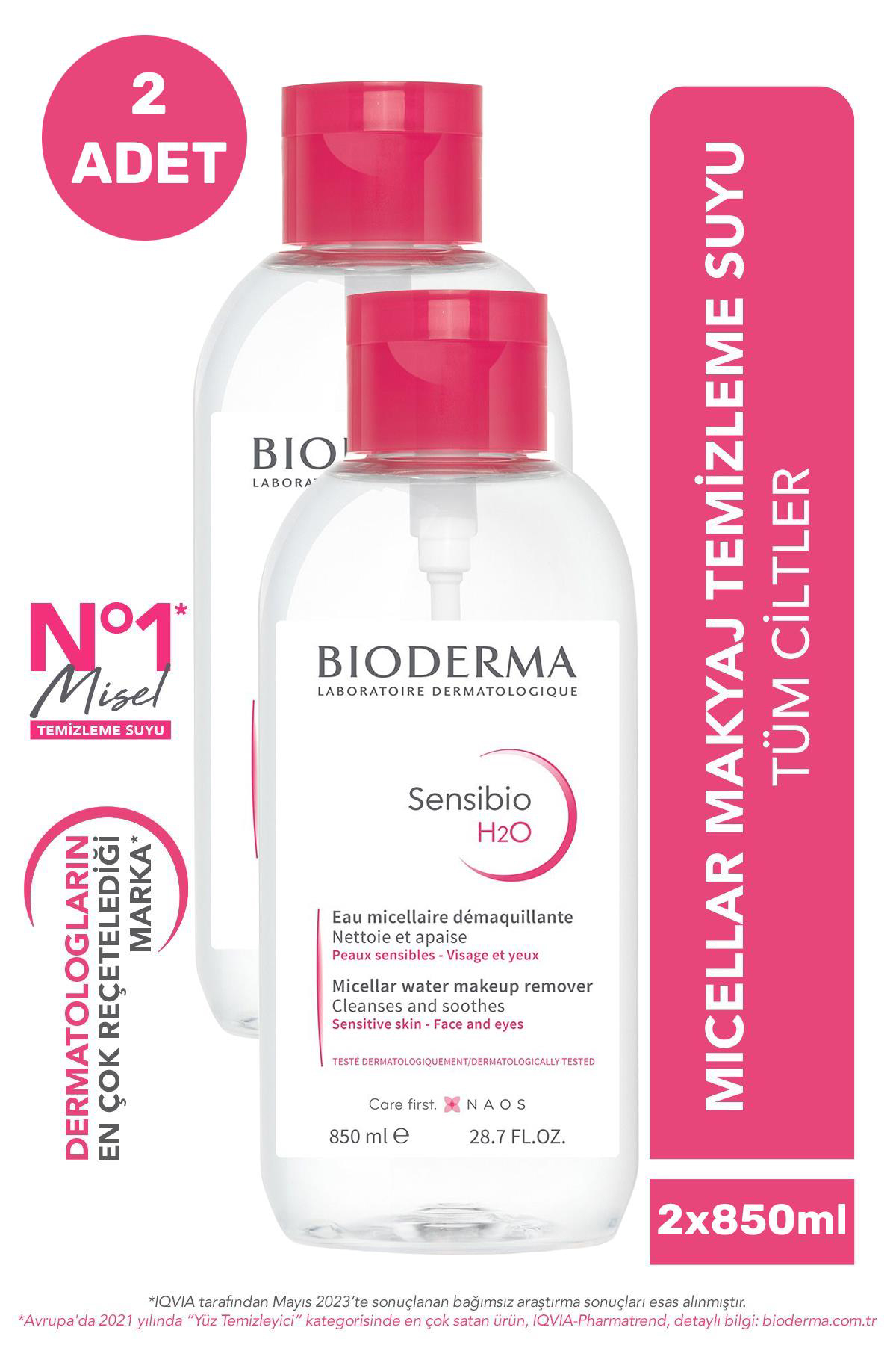 Bioderma Sensibio H2O Micellar Hassas Cilt Makyaj Temizleme Suyu 2x850 ml