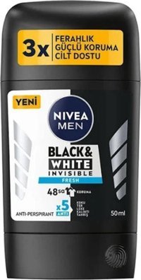 Nivea Black&White Invisible Fresh Pudrasız Ter Önleyici Antiperspirant Stick Erkek Deodorant 24x50 ml