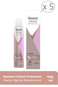 Rexona Clinical Protection Confidence Pudrasız Ter Önleyici Antiperspirant Sprey Kadın Deodorant 5x150 ml