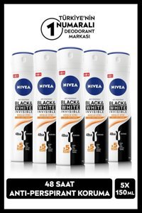 Nivea Black&White Invisible Güçlü Etki Pudrasız Ter Önleyici Antiperspirant Sprey Erkek Deodorant 5x150 ml