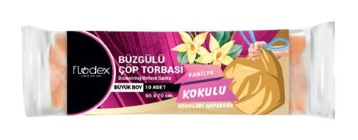 Flodex Vanilya Kokulu Şeffaf Büzgülü Büyük Boy 65x70 cm Çöp Poşeti 10 Adet Beyaz