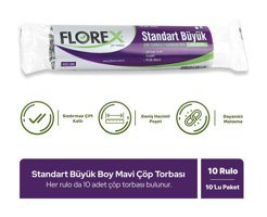 Florex Büyük Boy 65x80 cm Çöp Poşeti 10 Adet Mavi