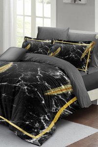 Monohome Dark Marble Pamuk 4 Mevsim 200x220 cm Çizgili Çift Kişilik Nevresim Takımı Siyah