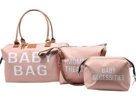 Babysi Baby Bag 3'lü Su Geçirmez Paraşutsoft Bebek Omuz Çantası Pembe