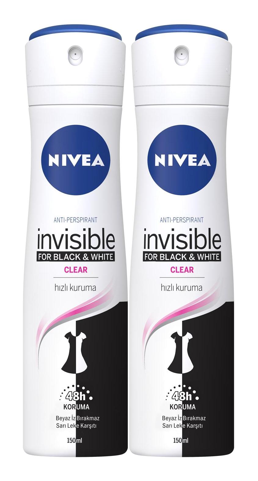 Nivea Black & White Invisible Pudrasız Ter Önleyici Antiperspirant Sprey Kadın Deodorant 2x150 ml