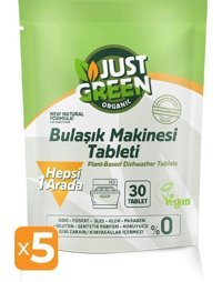 Just Green Organic Tablet Bulaşık Makinesi Deterjanı 5x30 Adet